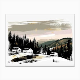 Winter Village In The Mountains Canvas Print