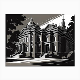 Mansion, black and white monochromatic art Canvas Print