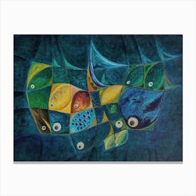 Living Room Wall Art With Blue Fish, Deep Blue Sea Canvas Print