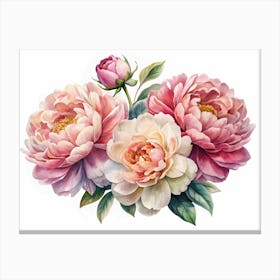 Watercolor Painting Of Pink And White Peonies 1 Canvas Print