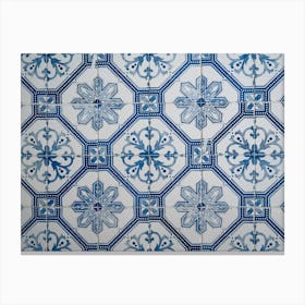 Vintage blue pattern on these tiles in Lisbon, Portugal - summer azulejos street and travel photography by Christa Stroo Photography Canvas Print