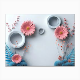 Pastel Color, 3d Artwork Illustration Art With Flowers And Circles In Light Gray Background Leinwandbild