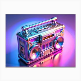 Retro Boombox With Metallic Finish And Neon Lights Canvas Print