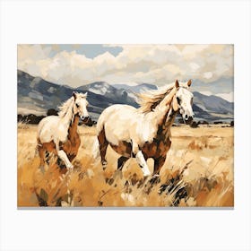 Horses Painting In Queenstown, New Zealand, Landscape 2 Canvas Print