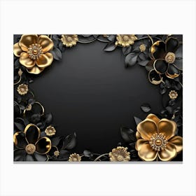 3d Illustration Background With Golden Jewelry And Flowers 3 Canvas Print