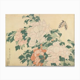 Peonies And Butterflys, Katsushika Hokusai Canvas Print