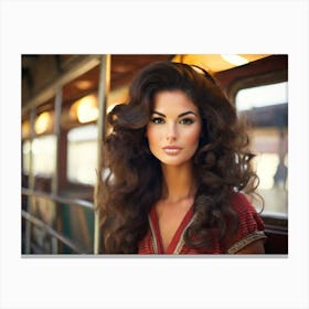 Beautiful Woman On A Train Canvas Print