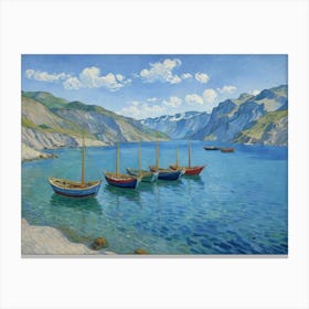 Sailing Through Nature's Majesty Boats In The Fjord Canvas Print