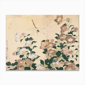 Hokusai Dragonfly And Flowers Canvas Print