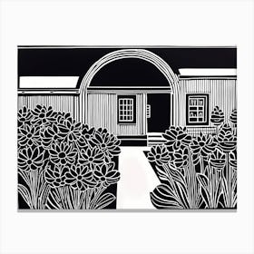 Beautiful Garden Linocut Black And White Painting 1 Canvas Print