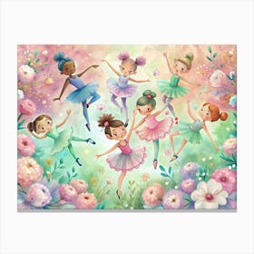 Little Ballerinas Dancing In A Field Of Flowers Canvas Print