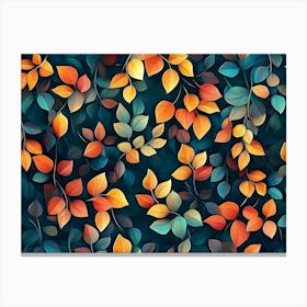 Hanging Branches Seamless Pattern Leaves Fall with Bright Color Flowers Canvas Print