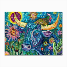 Bull In The Garden Canvas Print