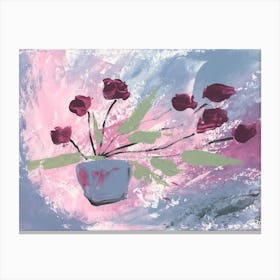 Magenta Flowers On Pink - floral hand painted minimal contemporary living room bedroom Canvas Print