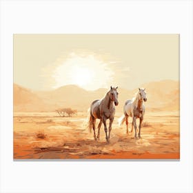 Horses Painting In Namib Desert, Namibia, Landscape 1 Canvas Print
