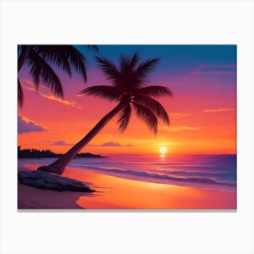 A Tranquil Beach At Sunset Horizontal Illustration 44 Canvas Print