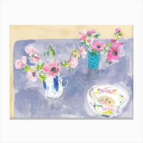 Anemones And Decorative Bowl Canvas Print
