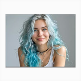 Photorealistic Portrait Of A 24 Year Old Russian Girl With Blue Hair Curled To Perfection Wearing 1 Canvas Print