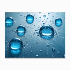 A Close Up Shot Of Water Droplets On A Blue Surface, Creating A Sense Of Freshness And Purity Canvas Print