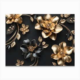 Gold And Black Flowers 7 Canvas Print