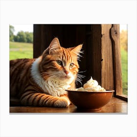 Cat With Ice Cream Canvas Print