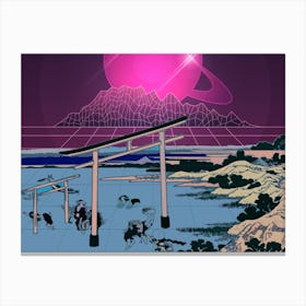 Synthwave Space: ukiyo-e [synthwave/vaporwave/cyberpunk] — aesthetic poster, retrowave poster, neon poster 1 Canvas Print