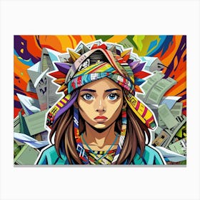 Young Woman With Colorful Headscarf And Surrounded By Papers Canvas Print