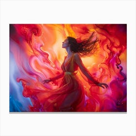 Hallucinogenic Woman In An Airbrush Painting Light Crimson And Gold Fluid Figures Flowing Dramatica Canvas Print