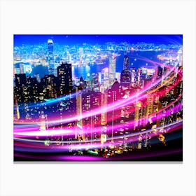 Neon city: Hong Kong, night (synthwave/vaporwave/retrowave/cyberpunk) — aesthetic poster Canvas Print