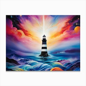 An Assembly Of Black Lighthouses Standing Tall Towards The Vast Cosmic Tapestry Venus Forming A Sil Canvas Print