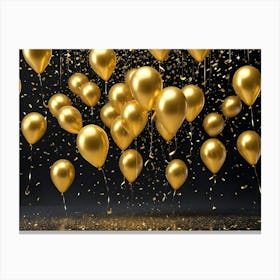 A Collection Of Golden Balloons And Confetti Floating On A Dark Background, Creating A Celebratory And Joyful Mood Canvas Print