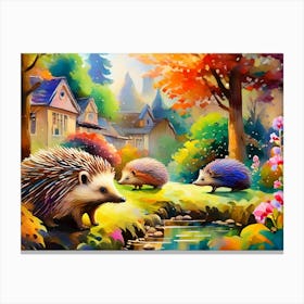 Hedgehogs In The Park Canvas Print