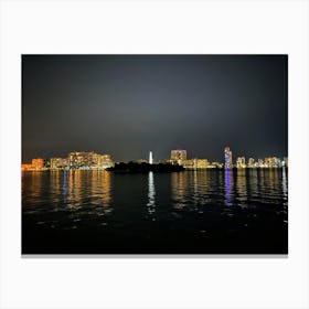 Miami Beach Skyline At Night From The Bay (Miami at Night Series) 1 Canvas Print