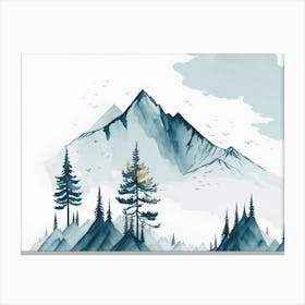 Mountain And Forest In Minimalist Watercolor Horizontal Composition 347 Canvas Print