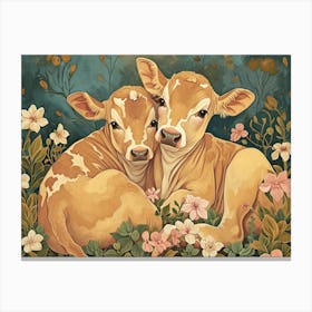 Floral Animal Illustration Cow 4 Canvas Print