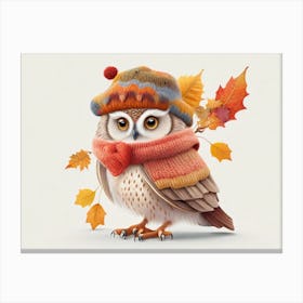 Sdxl 09 A Whimsical Image Of A Wise Owl Wearing An Autumn Cap 2 Canvas Print