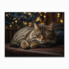 Sleeping Brown Tabby Cat Starry Night Art Print (2) Canvas Print