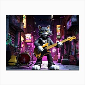 Tabby Cat Character Animated 3d Style Embodies Rocker Persona Stance With Defined Frontal And Rea Canvas Print