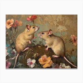Floral Animal Illustration Rat 2 Canvas Print