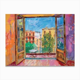 Barcelona From The Window View Painting 4 Canvas Print