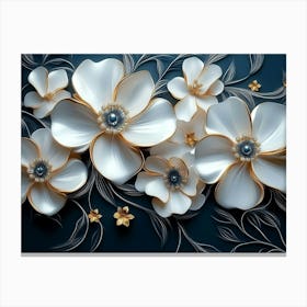 White Flowers With Pearls Canvas Print