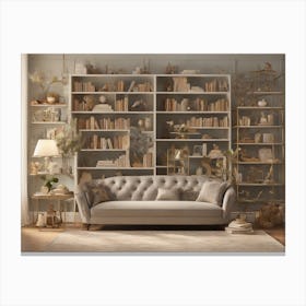 Living Room With Bookshelves Canvas Print