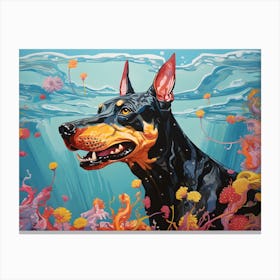 Doberman Dog Swimming In The Sea Canvas Print