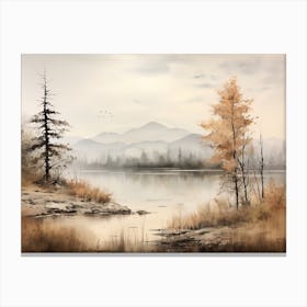 A Painting Of A Lake In Autumn 65 Canvas Print
