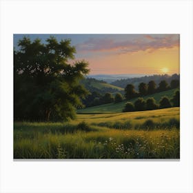 Sunset In The Meadow Canvas Print