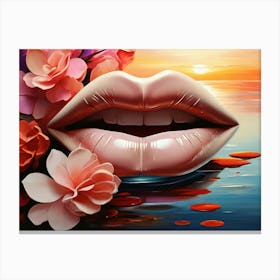 Lips Sunset And Flowers Canvas Print