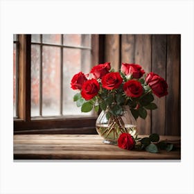 Red Roses In A Vase 1 Canvas Print