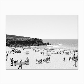 Day At The Beach, Portugal Black And White Travel Documentary Photography Canvas Print