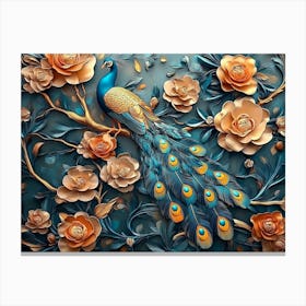 Peacock And Roses 1 Canvas Print