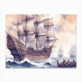 Ship In Rough Seas AI watercolor Canvas Print